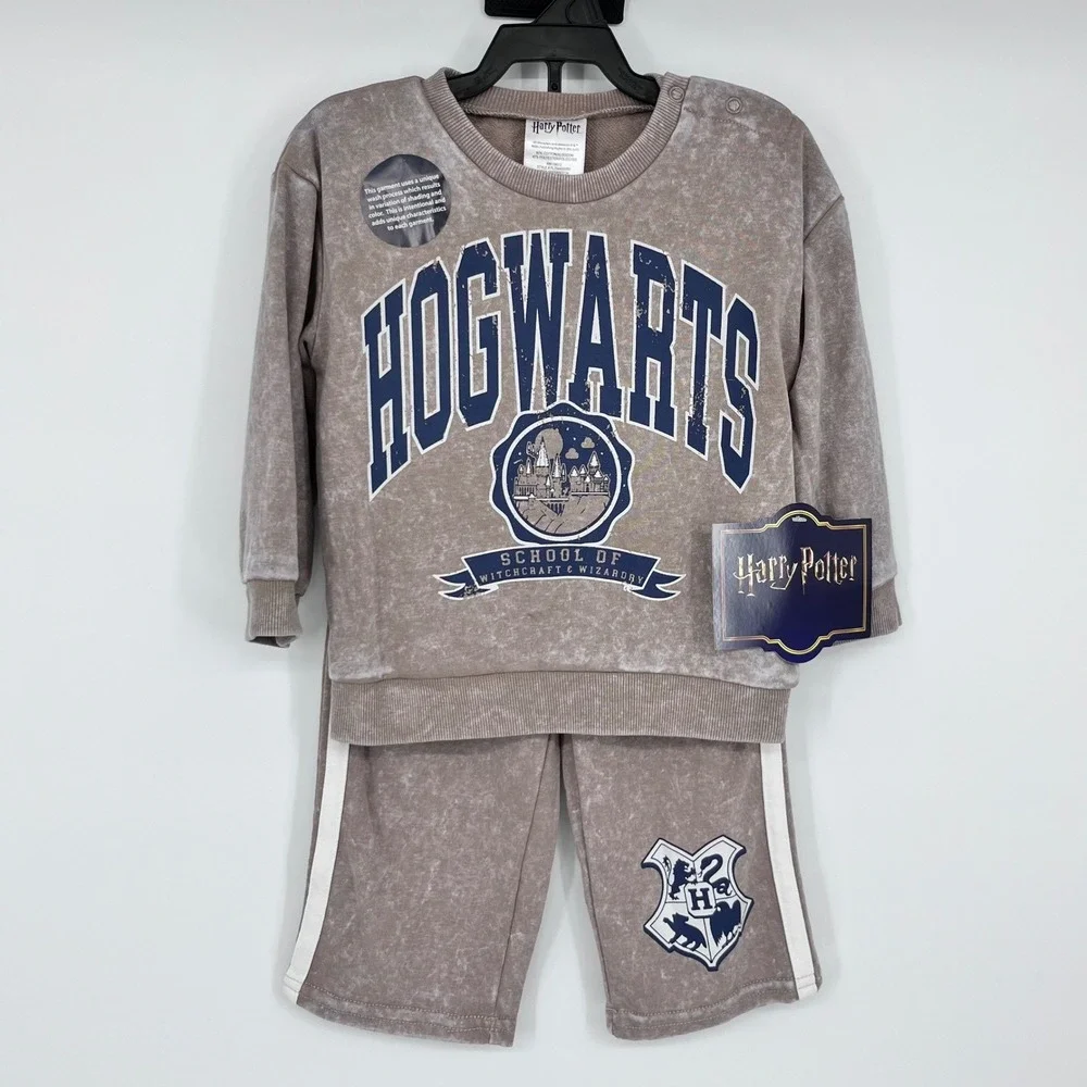 Harry Potter Sweatshirt Jogger Set Kids 24M Brown Hogwarts Acid Wash 2pc Outfit